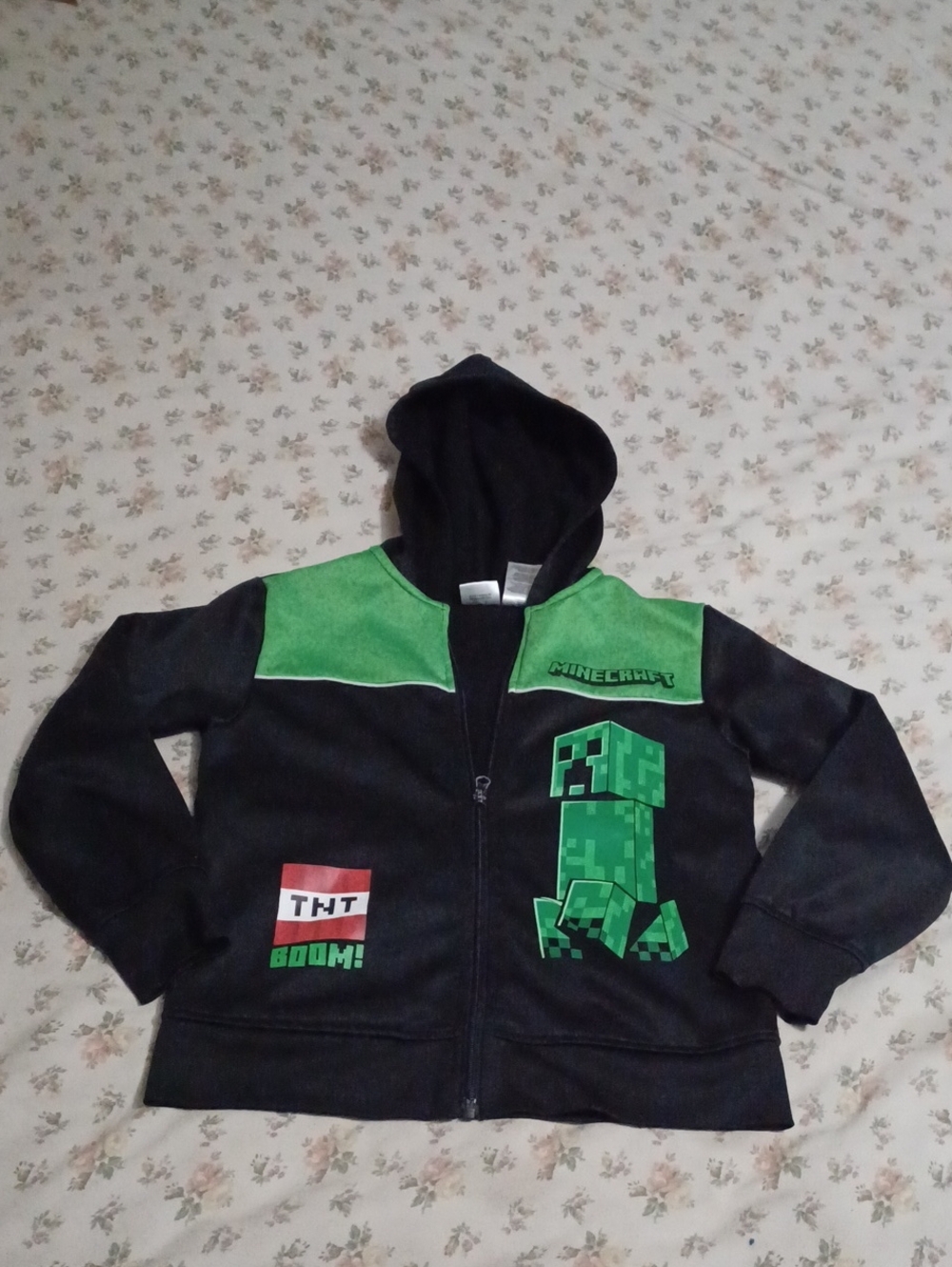 Minecraft Kids' Black & Green Creeper Hoodie Jacket Size 8